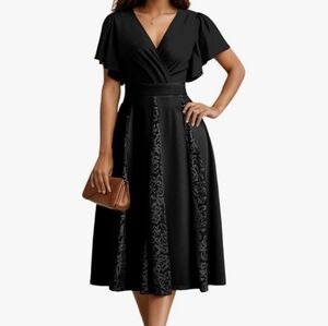 New XL Elegant Black Dress with Lace Detail